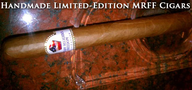 The cigar is the product of the collaboration of numerous cigar-lovers, devoted to creating a premium smoke which does justice to the prestige of the Military Religious Freedom Foundation.  
