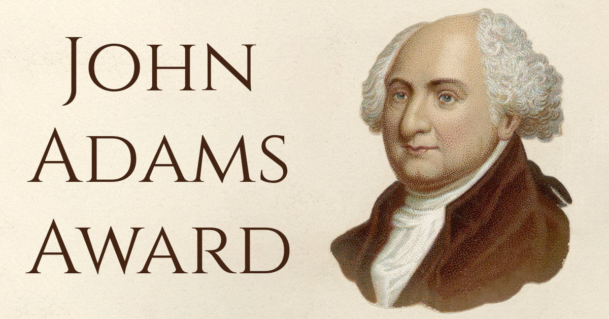 John Adams Award. Includes illustrated portrait of John Adams.