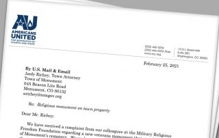 February 25, 2021 Letter to Town of Monument, CO Attorney by Americans United for Separation of Church and State