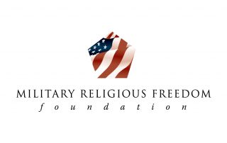 Military Religions Freedom Foundation Logo with American Flag in the shape of a pentagon