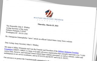 Demand MRFF Letter to John E. Whitley Acting Secretary of the U.S. Army
