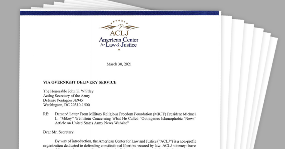 Seven page letter from Trump's lawyer Jay Sekulow to Acting Secretary of the Army