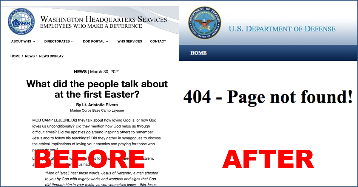 Before and after screen shots showing that anti-Semitic article was removed