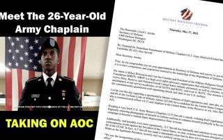 Chaplain Stovall campaign ad side by side with MRFF letter to Secretary of Defense