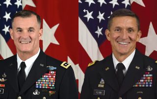 Side by side official photos of General Charles Flynn and Michael Flynn