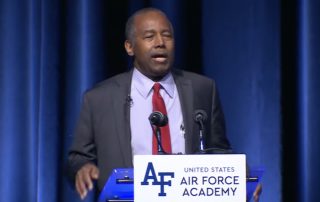 Beb Carson at podium speaking at Air Force Academy