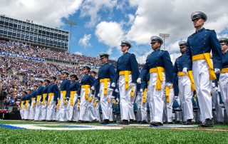 Graduating cadets standing in rows at Air Force Academy graduation