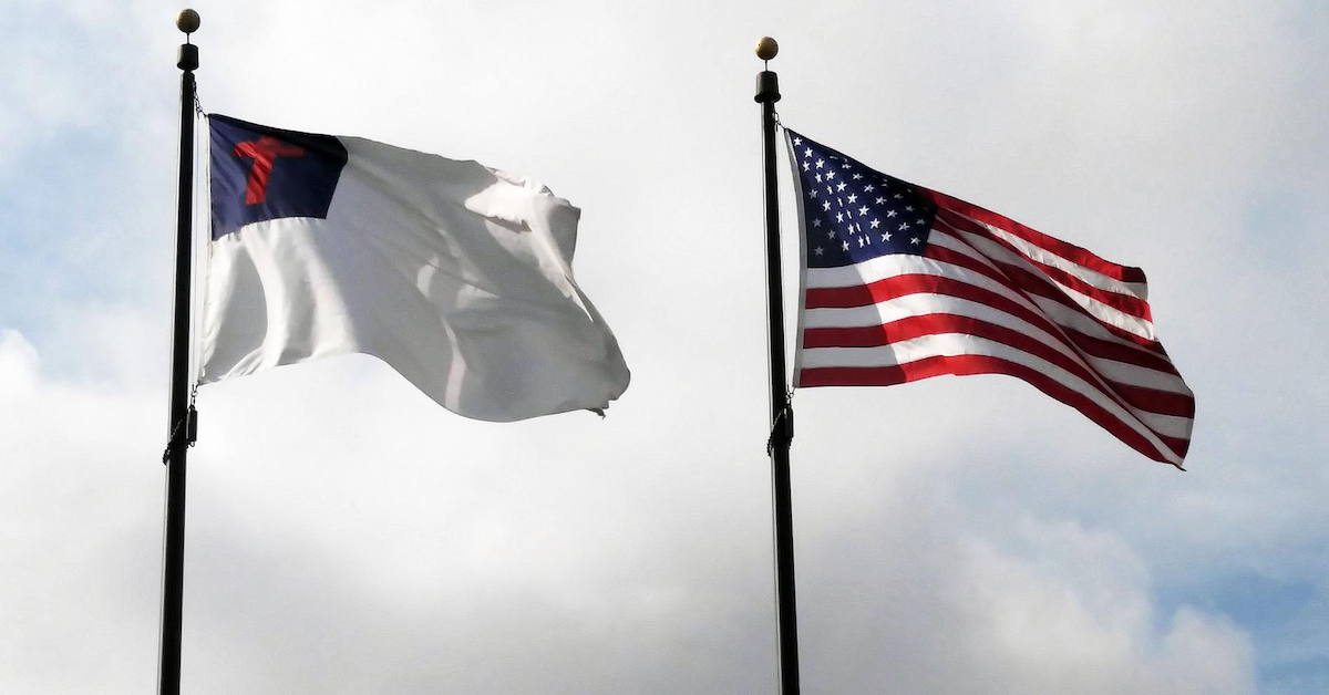Christian flag and American flag side by side