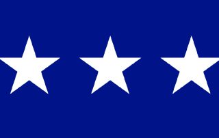 Three white stars on blue background