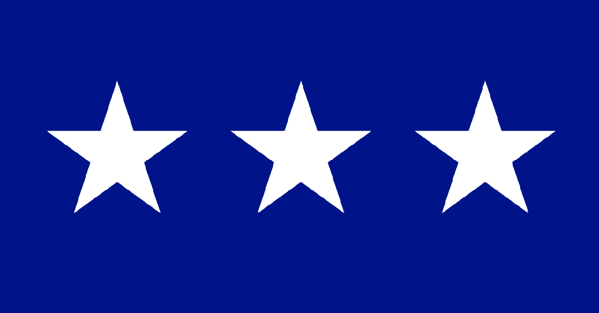 Three white stars on blue background