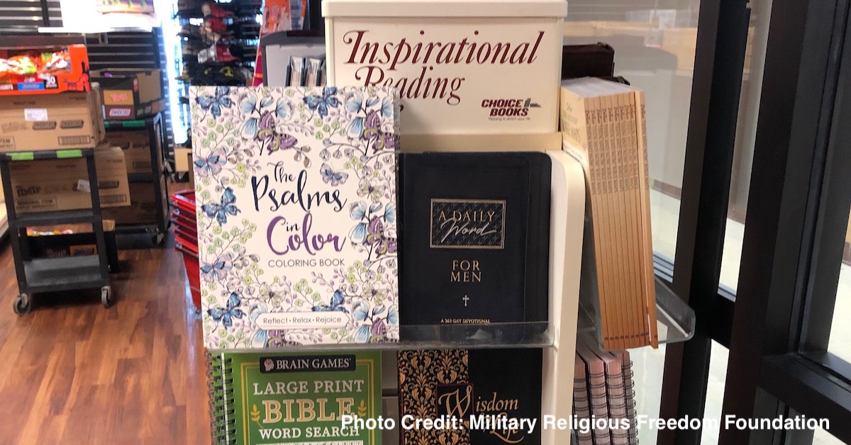 Christian book display in VA Patriot Store
