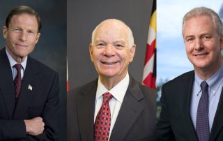 Headshots of U.S. Senators Richard Blumenthal (D-CT), Ben Cardin (D-MD) and Chris Van Hollen (D-MD)