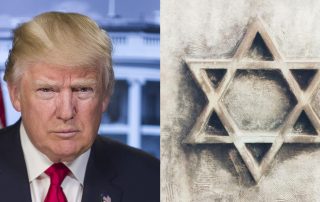 Side by side images of Donald Trump and a Star of David