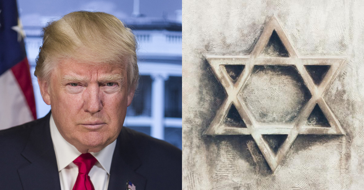 Side by side images of Donald Trump and a Star of David