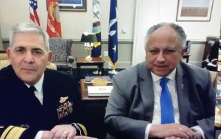 Screen shot from video of chaplains online town Hal with Navy Secretary Carlos Del Toro