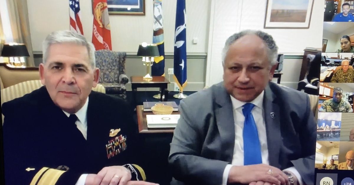 Screen shot from video of chaplains online town Hal with Navy Secretary Carlos Del Toro