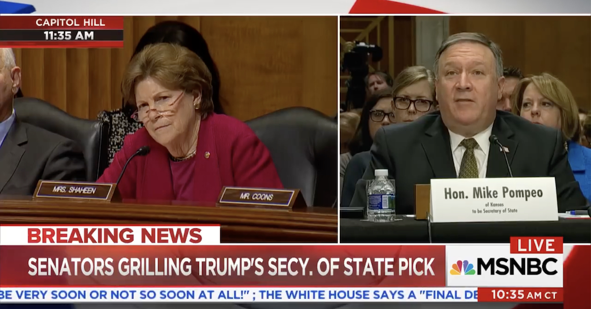Screen shot from video of Pompeo confirmation hearing
