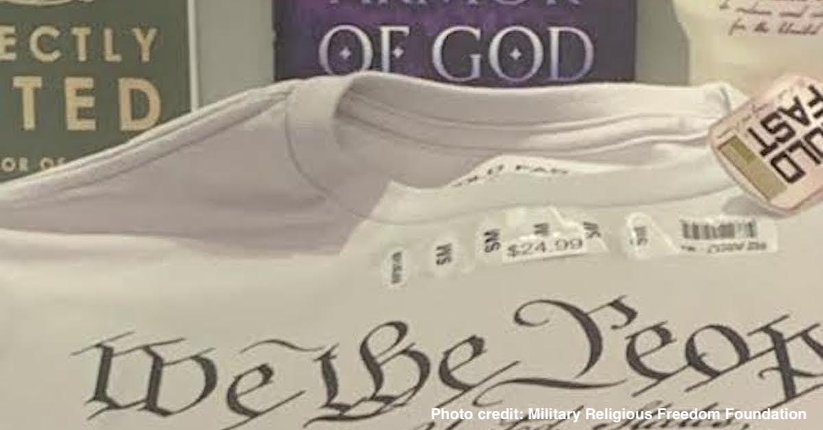 Top of Hold Fast We the People Constitution T shirt with Armor of God book cover seen right behind it
