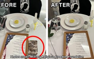 Before and after photos of the POW MIA table