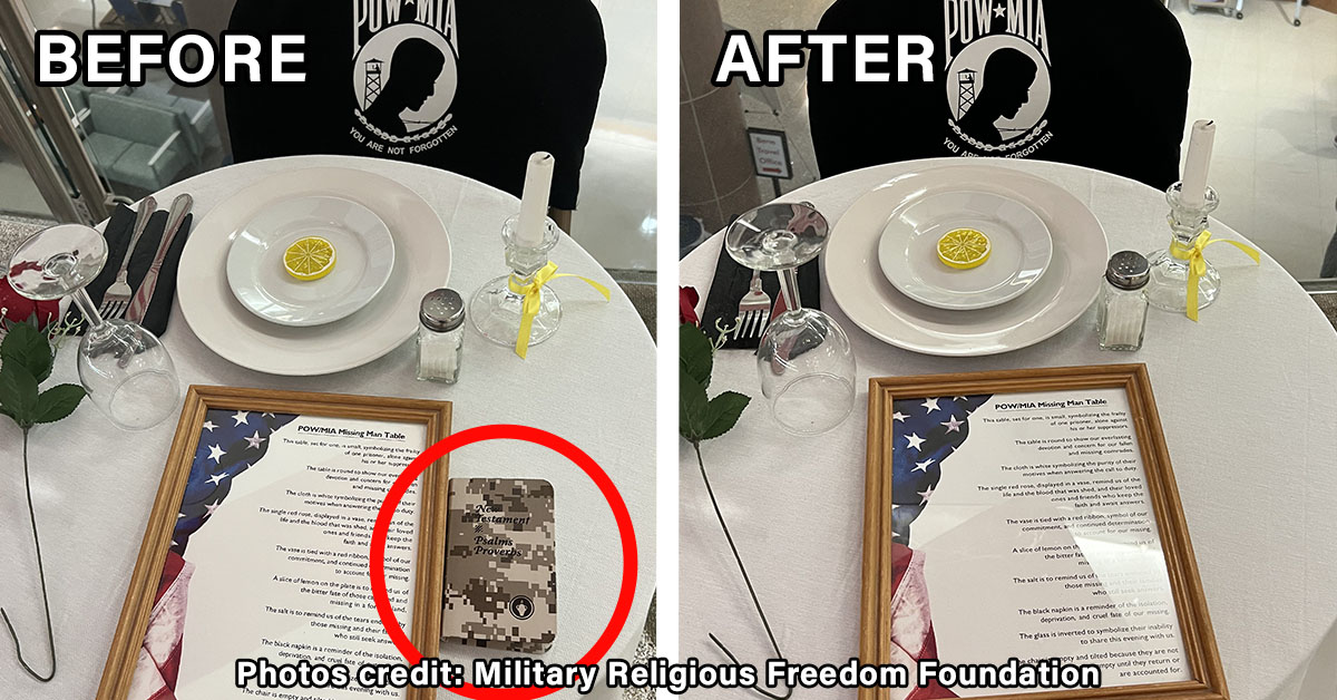 Before and after photos of the POW MIA table