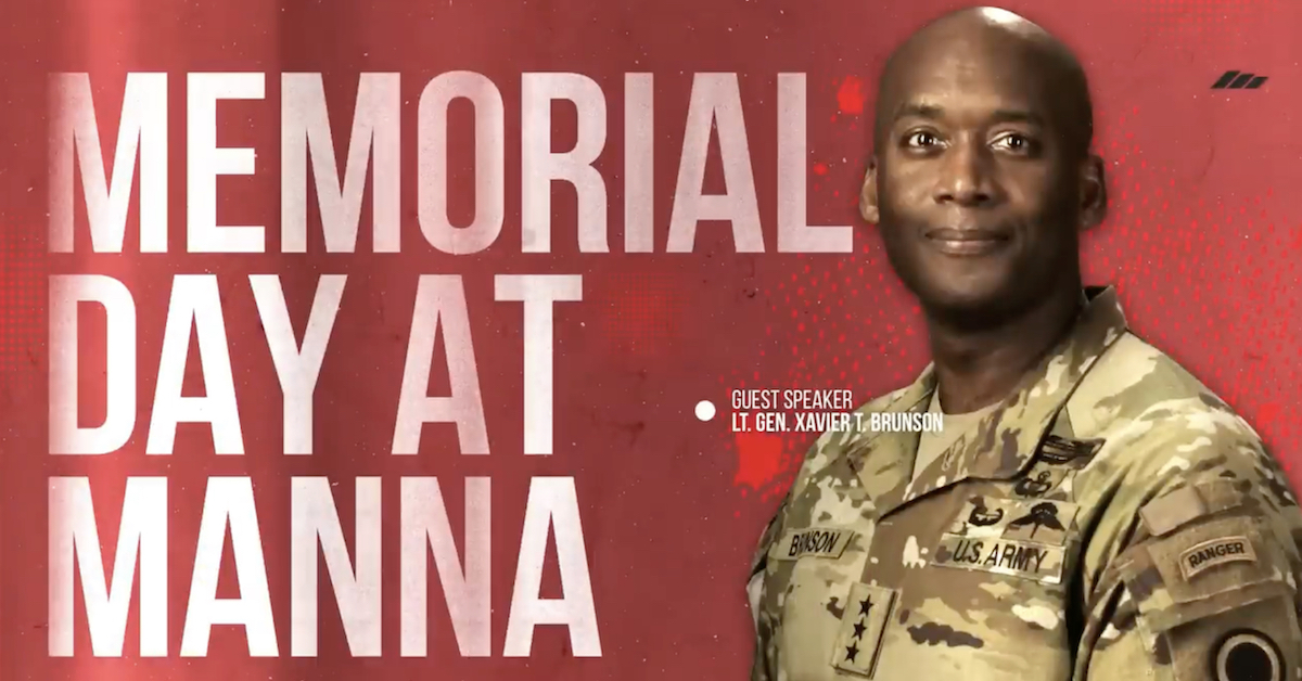 Manna church's promo image with General Brunson in uniform