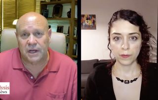 Analysis News Split Screen of Mikey Weinstein and host Talia Baroncelli