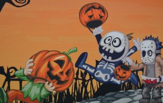 Cartoon of trick or treaters