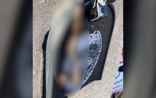 Mikey Weinstein's vandalized mailbox with feces blurred