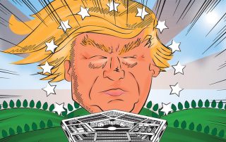 Trump's head looming over the Pentagon