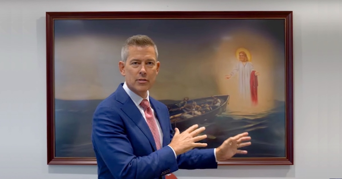 Duffy-office-Jesus-painting-1200×628 Sean Duffy with replica of giant Jesus painting in his Department of Transportation office