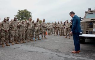 Still image from video of Hegseth forcing soldiers to pray for Charlie Kirk