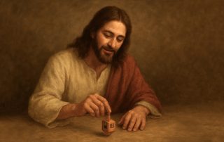 Jesus playing with a dreidel