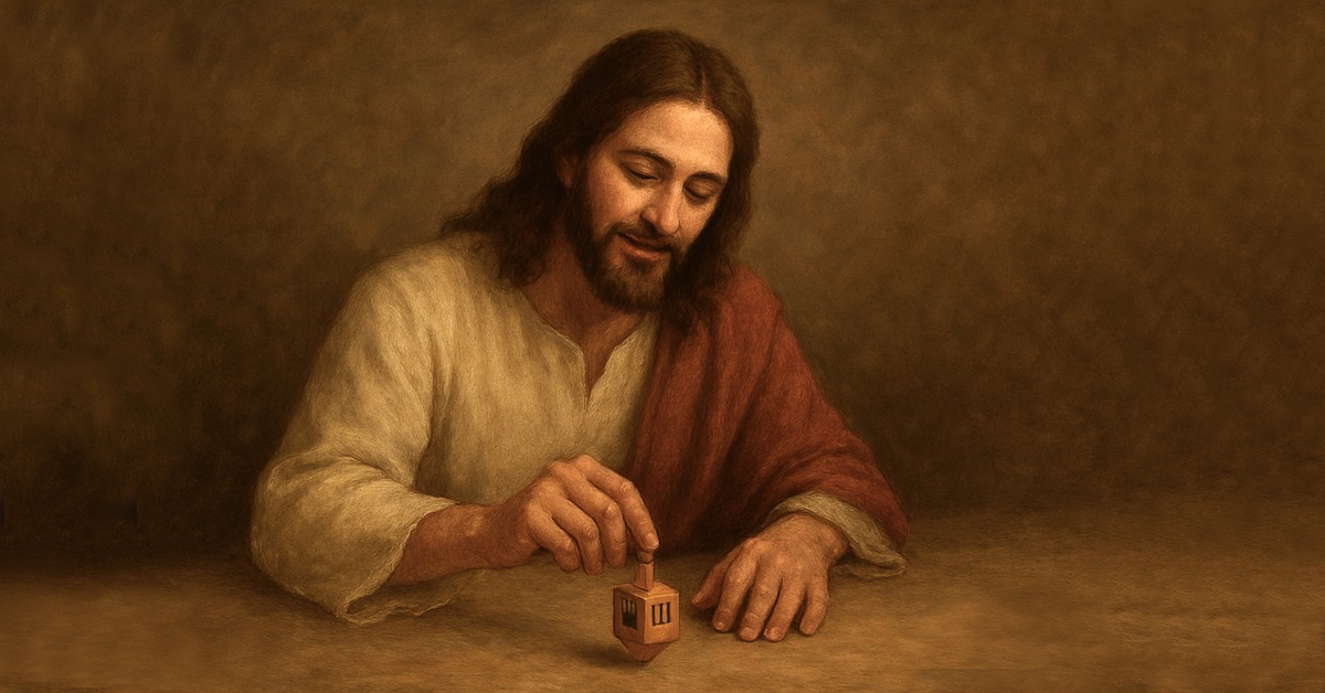 Jesus playing with a dreidel