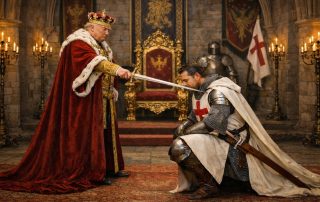 Trump dressed as a king dubs Pete Hegseth a Crusader Knight
