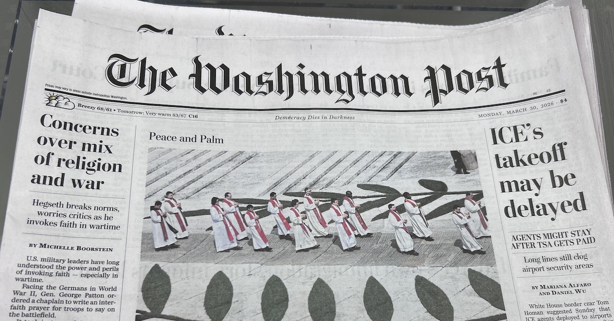 Photo of Washington Post front page showing article headline