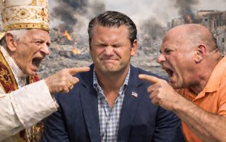 AI generated image of the pope and Mikey Weinstein yelling at Pete Hegseth