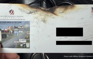 Burned envelope received by MRFF donor in Florida