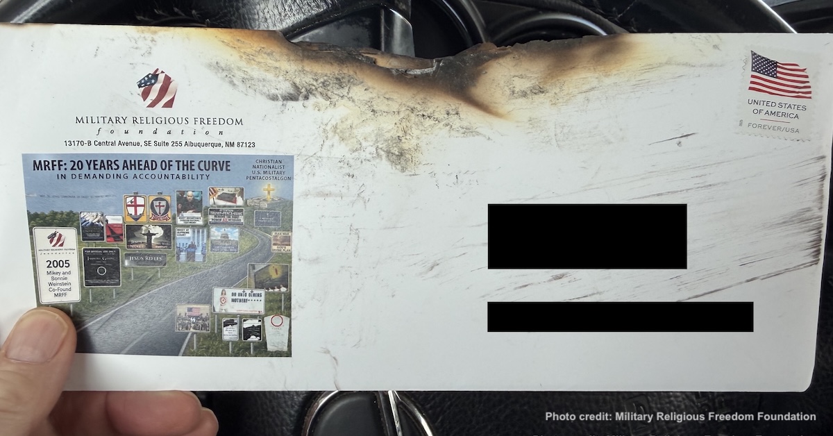 burned-envelope-1 Burned envelope received by MRFF donor in Florida