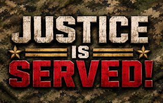 The words justice is served on army camouflage background