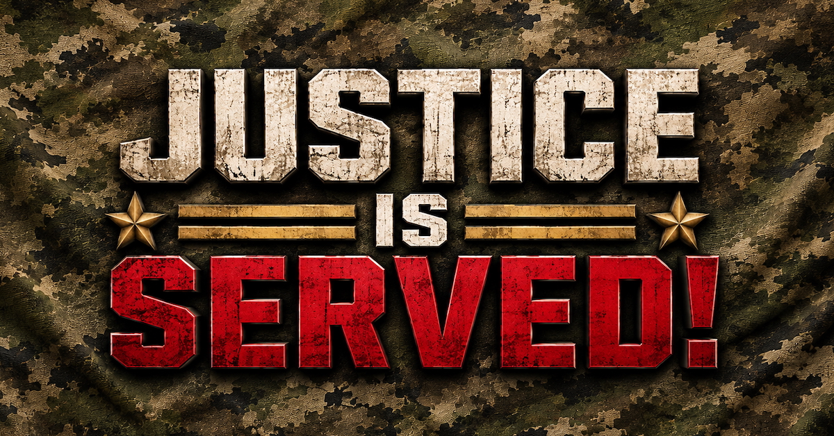 The words justice is served on army camouflage background
