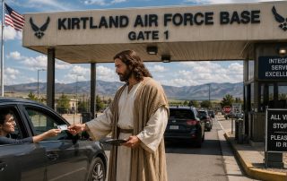 AI generated image of Jesus checking IDs at Kirtland Air Force Base gate