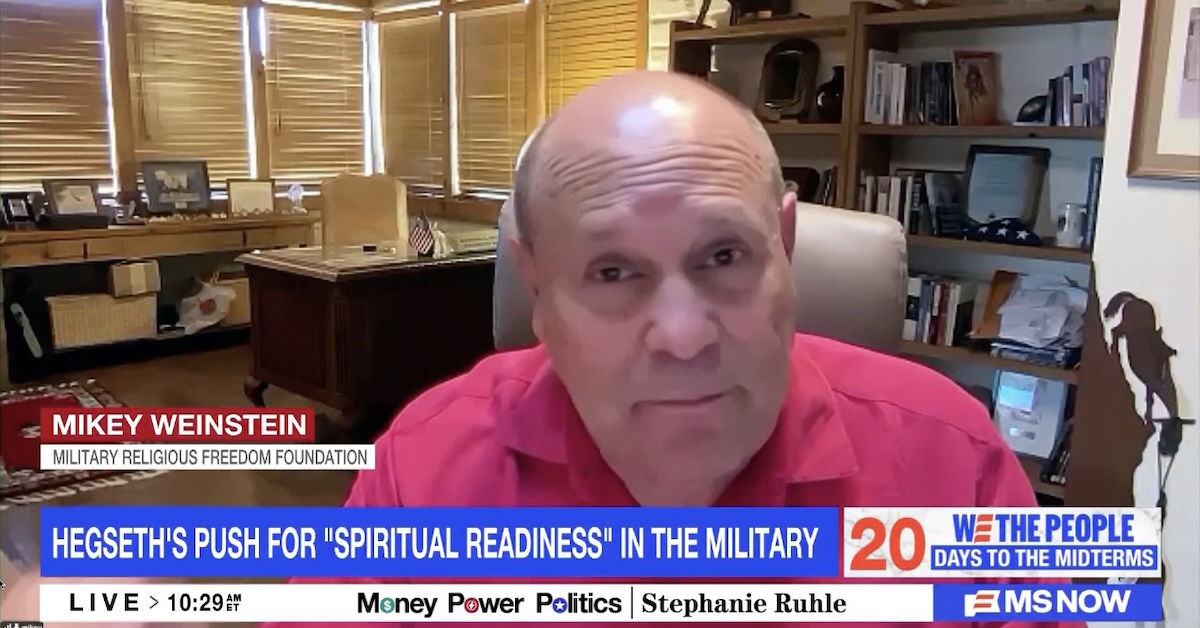 mikey-10-14-26-1200×628 Still image from video of Mikey Weinstein on MS NOW